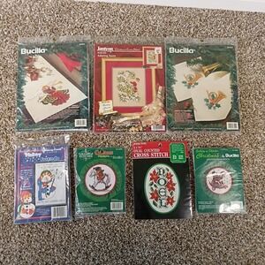 Lot Of 7 Christmas Cross Stitch Bucilla Napkins 83322 Angels 83322 Janlynn New